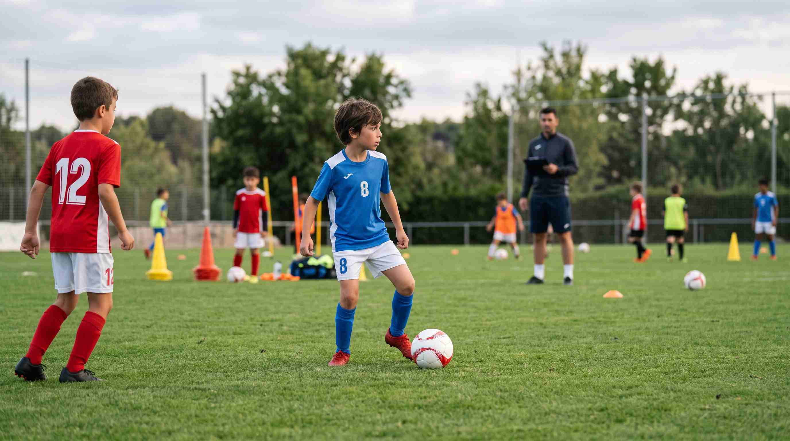 Ejercicios de pase y recepción para niños en entrenamiento de fútbol